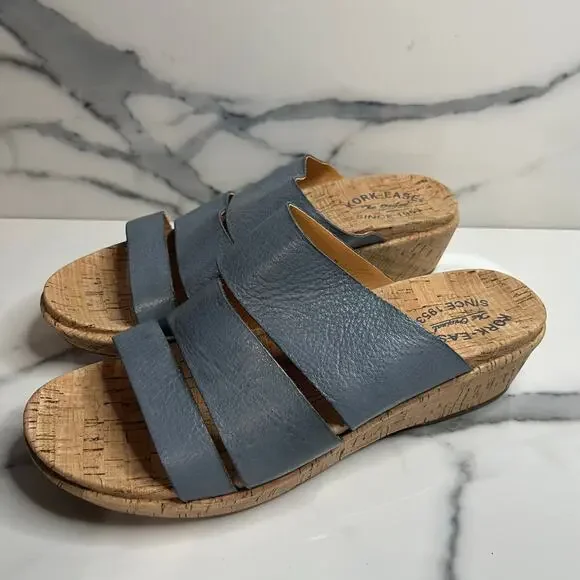 Kork-Ease | EUC Women's Blue Leather Slip-On Comfort Menzie Wedge Sandals Sz 10 - Picture 3 of 6